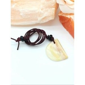 Large Onyx Worry Stone Leather Necklace
